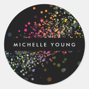 Colourful Confetti Bokeh on Black Modern II Classic Round Sticker