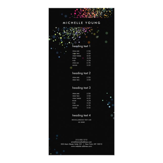 Colourful Confetti Bokeh on Black Modern II Rack Card (Front)