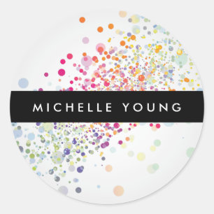 Colourful Confetti Bokeh on Grey Modern Classic Round Sticker