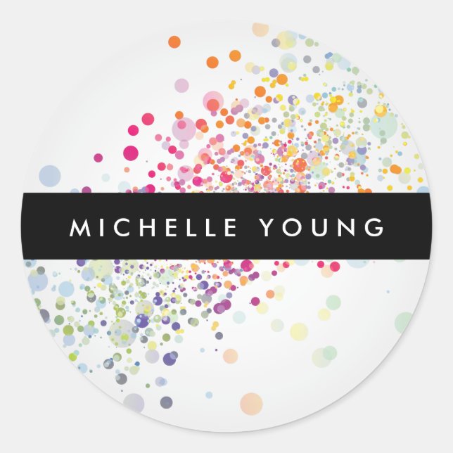Colourful Confetti Bokeh on Grey Modern Classic Round Sticker (Front)