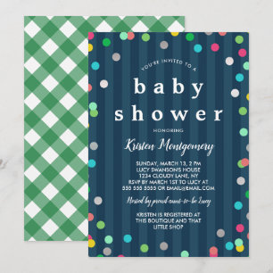 Colourful Confetti  - Dark Blue Baby Shower Invitation