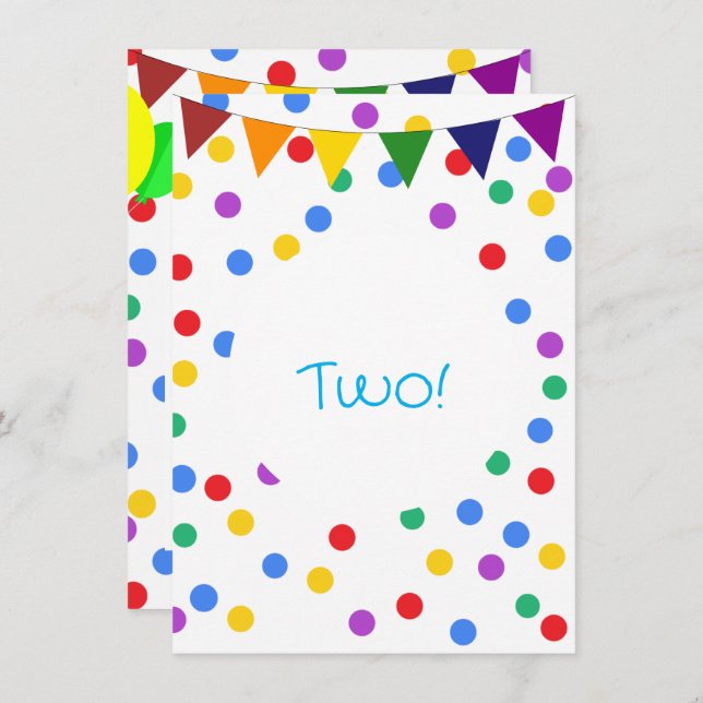 Colourful Confetti Dots and Balloons 2nd Birthday Invitation (Front/Back)