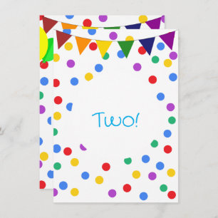 Colourful Confetti Dots and Balloons 2nd Birthday Invitation