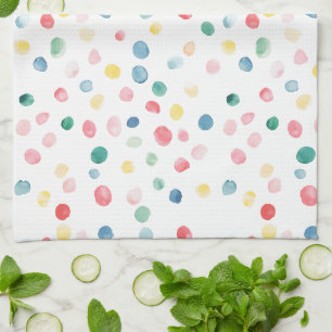 Colourful Confetti Dots Blue Red Yellow Green Pink Tea Towel