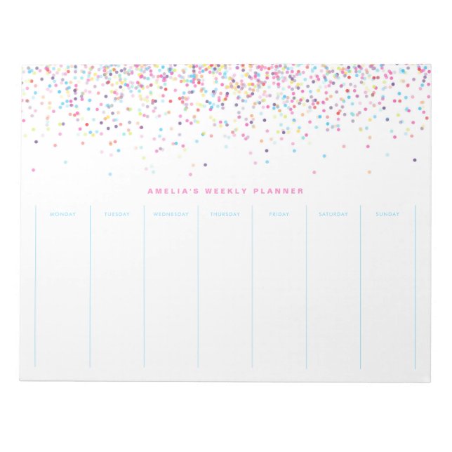Colourful Confetti Dots Personalised Weekly Planne Notepad (Front)