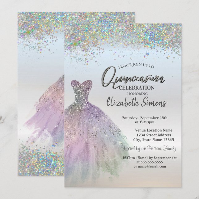 Colourful Confetti  Dress Quinceañera Invitation (Front/Back)