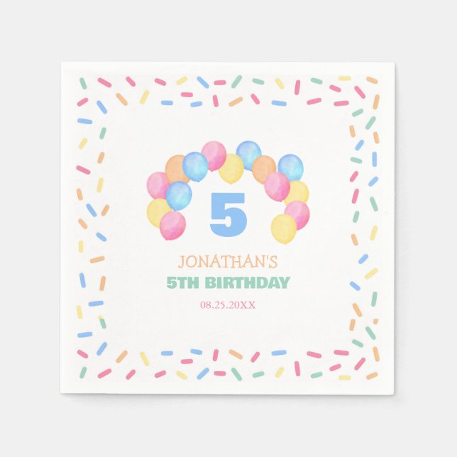 Colourful Confetti Frame Balloon Arch Birthday Napkin (Front)