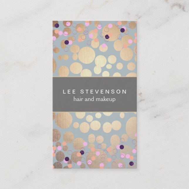 Colourful Confetti & Gold Chic Modern Beauty Salon Business Card (Front)