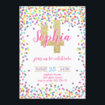 Colourful Confetti Gold Glitter Girl 4th Birthday Invitation<br><div class="desc">Colourful Confetti Gold Glitter Girl 4th Birthday</div>
