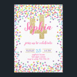 Colourful Confetti Gold Glitter Girl 4th Birthday Invitation<br><div class="desc">Colourful Confetti Gold Glitter Girl 4th Birthday</div>
