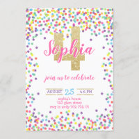 Colourful Confetti Gold Glitter Girl 4th Birthday