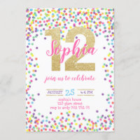 Colourful Confetti Gold Number Girl 12th Birthday
