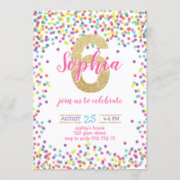 Colourful Confetti Gold Number Girl 6th Birthday