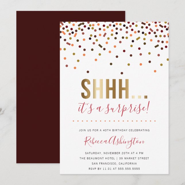Colourful Confetti | Gold Surprise Birthday Party Invitation (Front/Back)