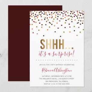 Colourful Confetti   Gold Surprise Birthday Party Invitation