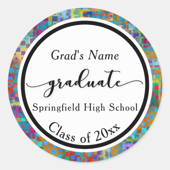 Colourful Confetti Graduation Celebration 3 Classic Round Sticker (Front)
