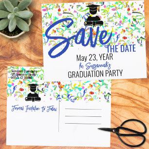  Colourful Confetti Graduation Party Save The Date Announcement Postcard