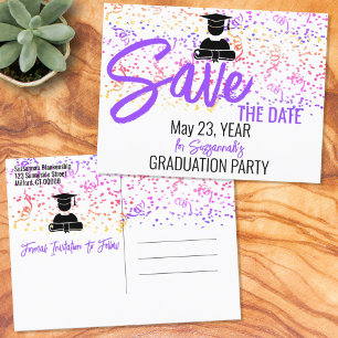 Colourful Confetti Graduation Party Save The Date Announcement Postcard