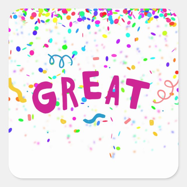 Colourful Confetti Great Teacher Student Reward Square Sticker (Front)