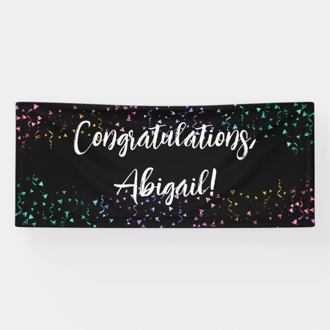 Colourful Confetti Handwriting Black Celebration Banner (Horizontal)
