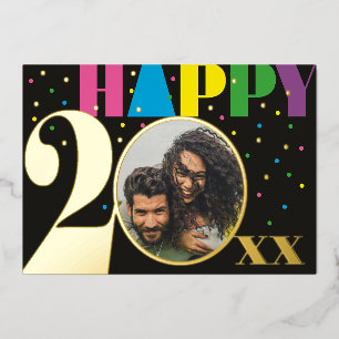 Colourful Confetti Happy 20xx Foil Print Holiday Card