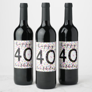 Colourful Confetti Happy 40th Birthday Wine Label