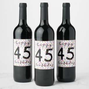 Colourful Confetti Happy 45th Birthday Wine Label