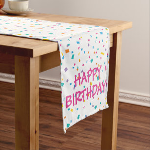 Colourful Confetti Happy Birthday Celebration Short Table Runner