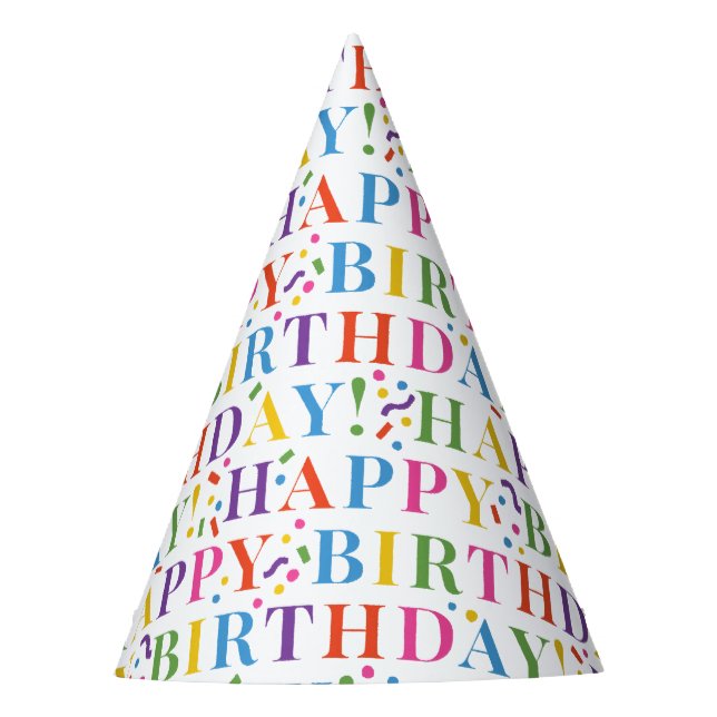 Colourful Confetti Happy Birthday Party Hat (Front)