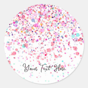 Colourful Confetti Happy Pink Classic Round Sticker