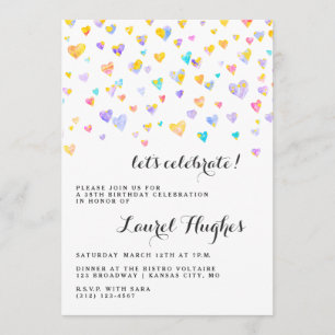 Colourful Confetti Hearts Birthday Party Invitatio Invitation