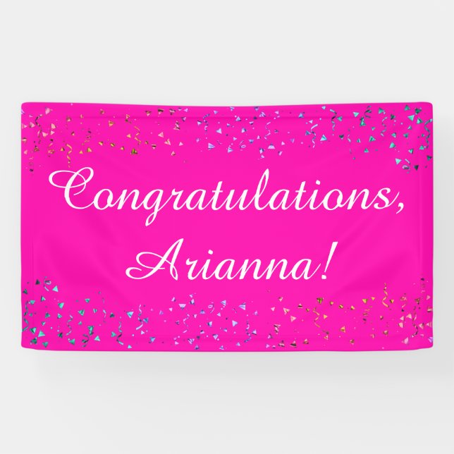 Colourful Confetti Hot Pink Congratulations Elegan Banner (Horizontal)