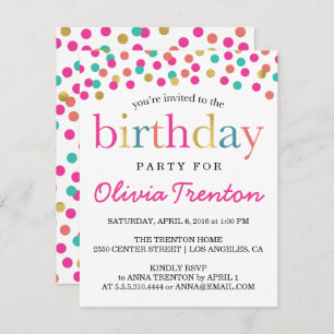 Colourful Confetti Kids Birthday Party Invitations