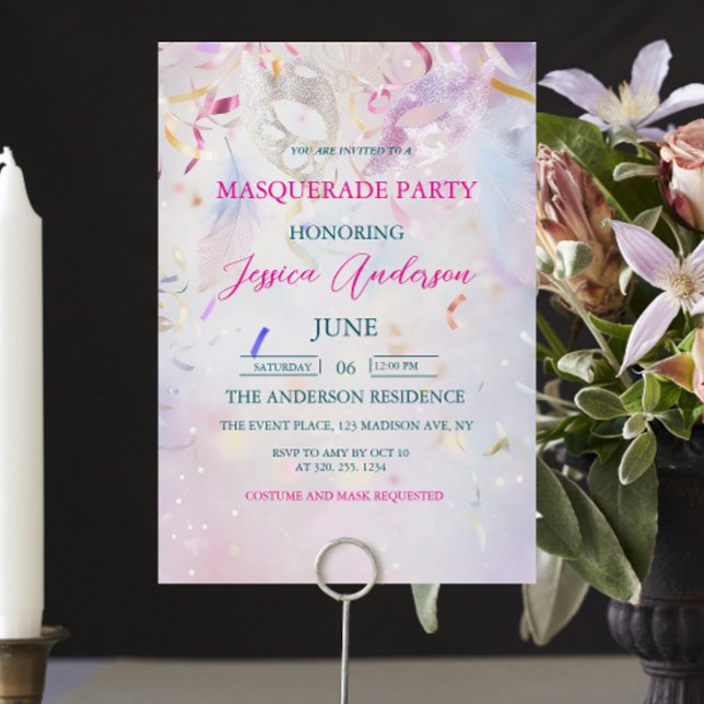 Colourful Confetti Masquerade Party Birthday Invitation (Creator Uploaded)