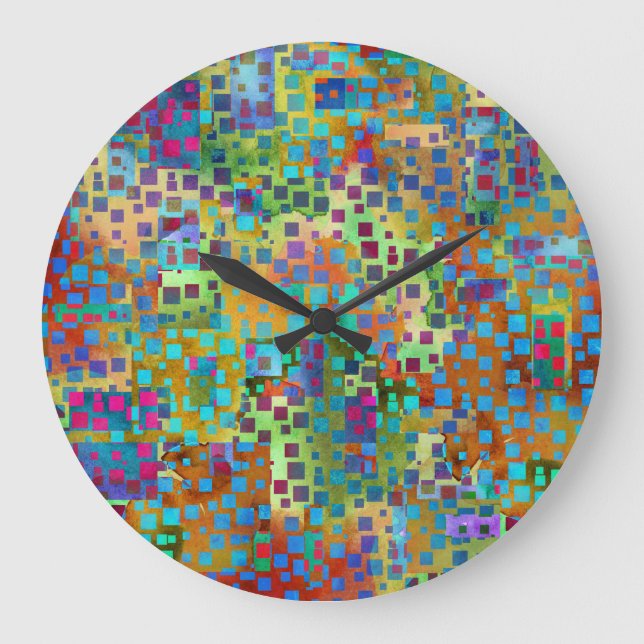Colourful Confetti, Multicolored Abstract w Square Large Clock (Front)