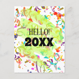 Colourful Confetti New Year Green Squiggle Templat Holiday Postcard