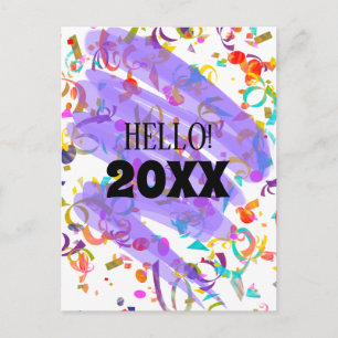 Colourful Confetti New Year Purple Squiggle Holiday Postcard