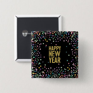 Colourful Confetti New Year's Eve Party Button Pin