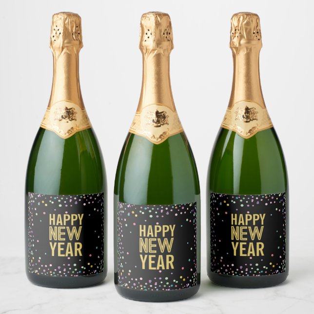 Colourful Confetti New Year's Eve Party Sparkling Wine Label (Bottles)
