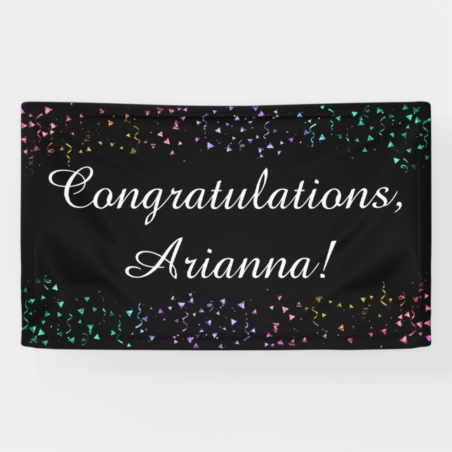Colourful Confetti on Black Congratulations Elegan Banner (Horizontal)