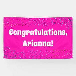 Colourful Confetti on Hot Pink Congratulations Banner