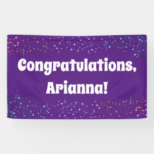 Colourful Confetti on Purple Congratulations Banner
