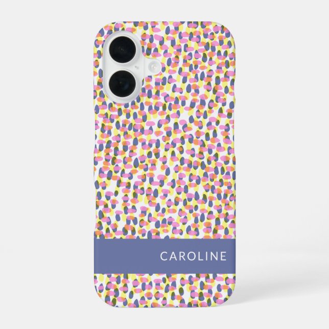 Colourful Confetti Pattern Blue Personalised Name  iPhone 16 Case (Back)
