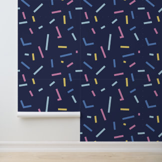 Colourful Confetti Pattern Navy Blue Wallpaper