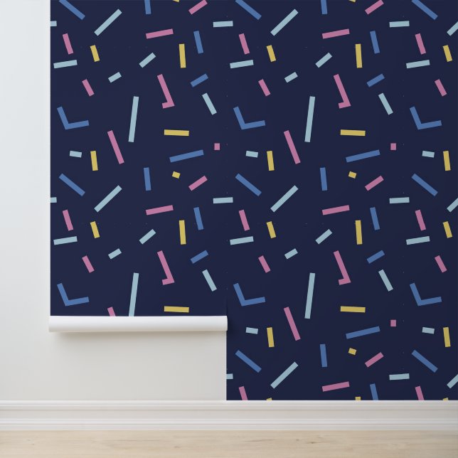 Colourful Confetti Pattern Navy Blue Wallpaper (Application)