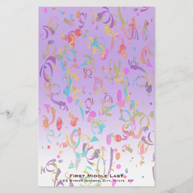 Colourful Confetti Pieces Violet Gradient Custom Stationery (Front)
