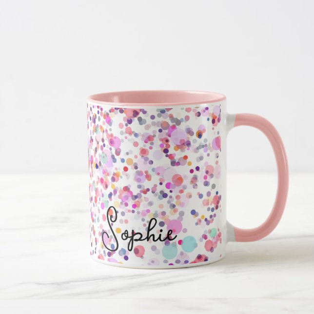 Colourful Confetti Pink Abstract Personalised Name Mug (Right)