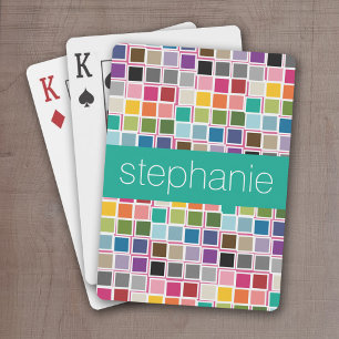 Colourful Confetti Pink Lime Green Custom Name Playing Cards