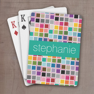 Colourful Confetti Pink Lime Green Custom Name Playing Cards