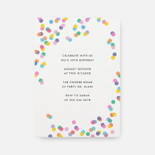 Colourful Confetti Polka Dots Kids Birthday Party  Invitation
